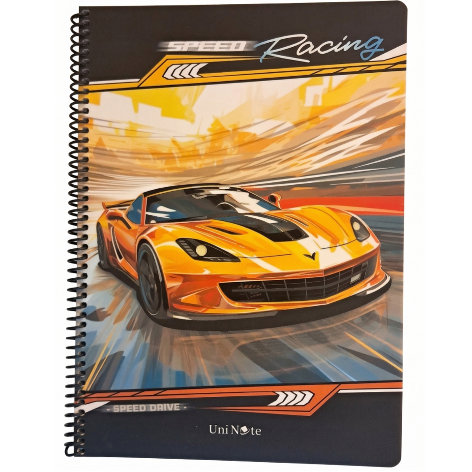 UniNote Cars Spiralli Kabartma Kapak A4 96 Yp.Çizgili Defter 01