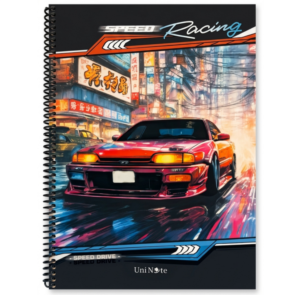 UniNote Cars Spiralli Kabartma Kapak A4 96 Yp.Kareli Defter 04