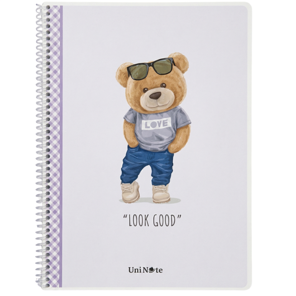 UniNote Bear Spiralli Pp Kapak A4 96 Yp.Çizgili Defter 03