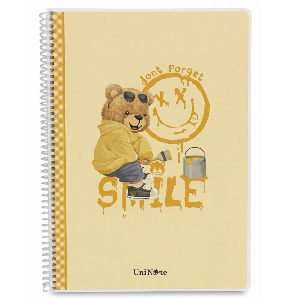UniNote Bear Spiralli Pp Kapak A4 72 Yp.Kareli Defter 02