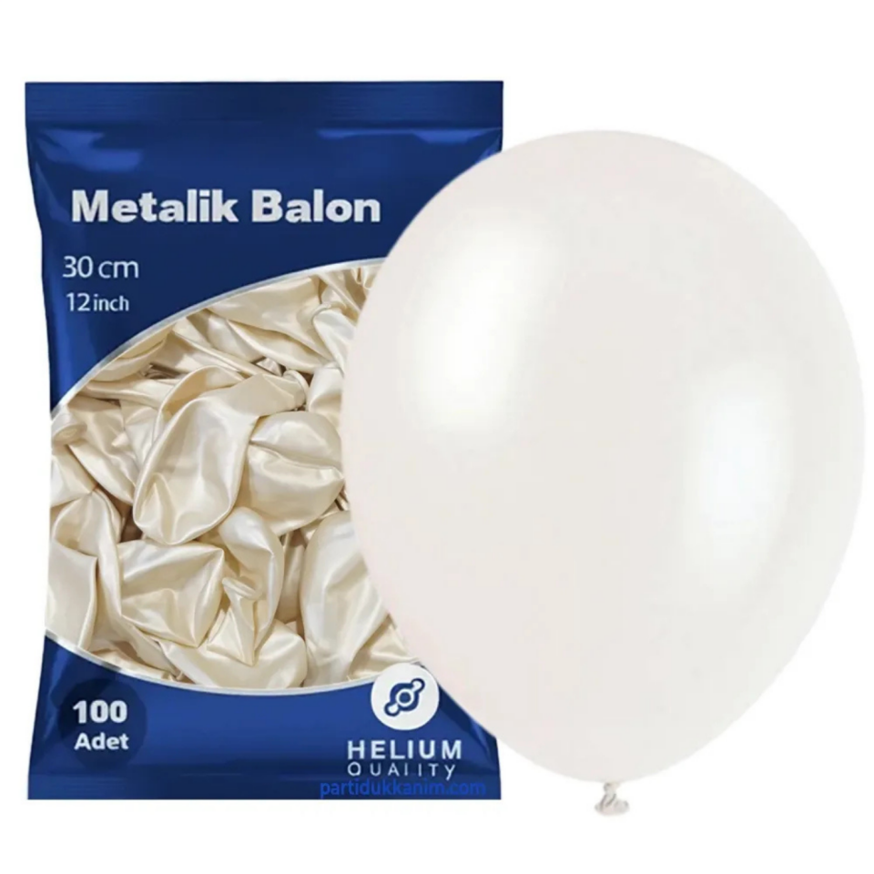 Balon Metalik Beyaz Renk 12 Inc 100'lü