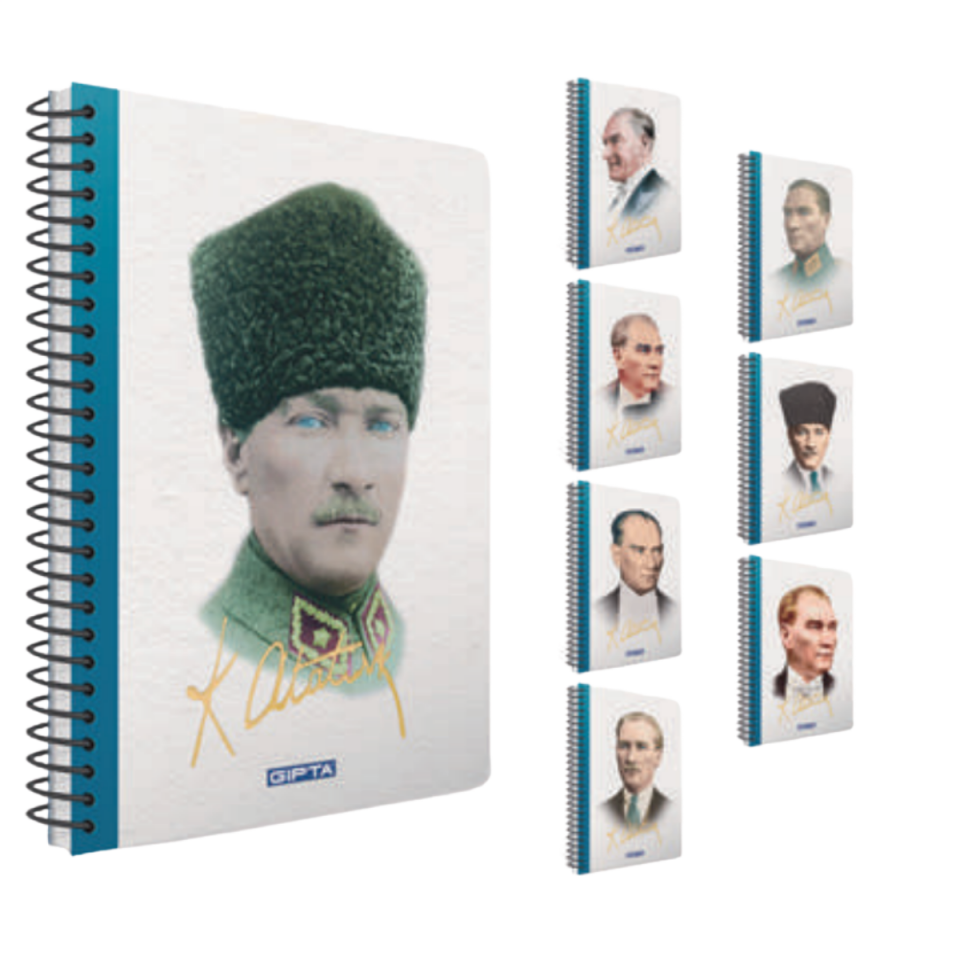 Gıpta 2654 Atatürk Spiralli Sert Kapak A4 100 Yaprak Kareli Defter