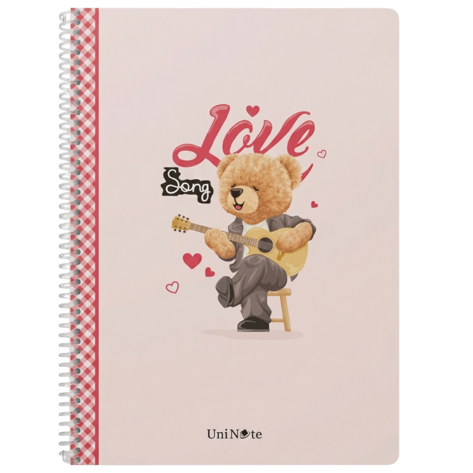 UniNote Bear Spiralli Pp Kapak A4 96 Yp.Kareli Defter 07