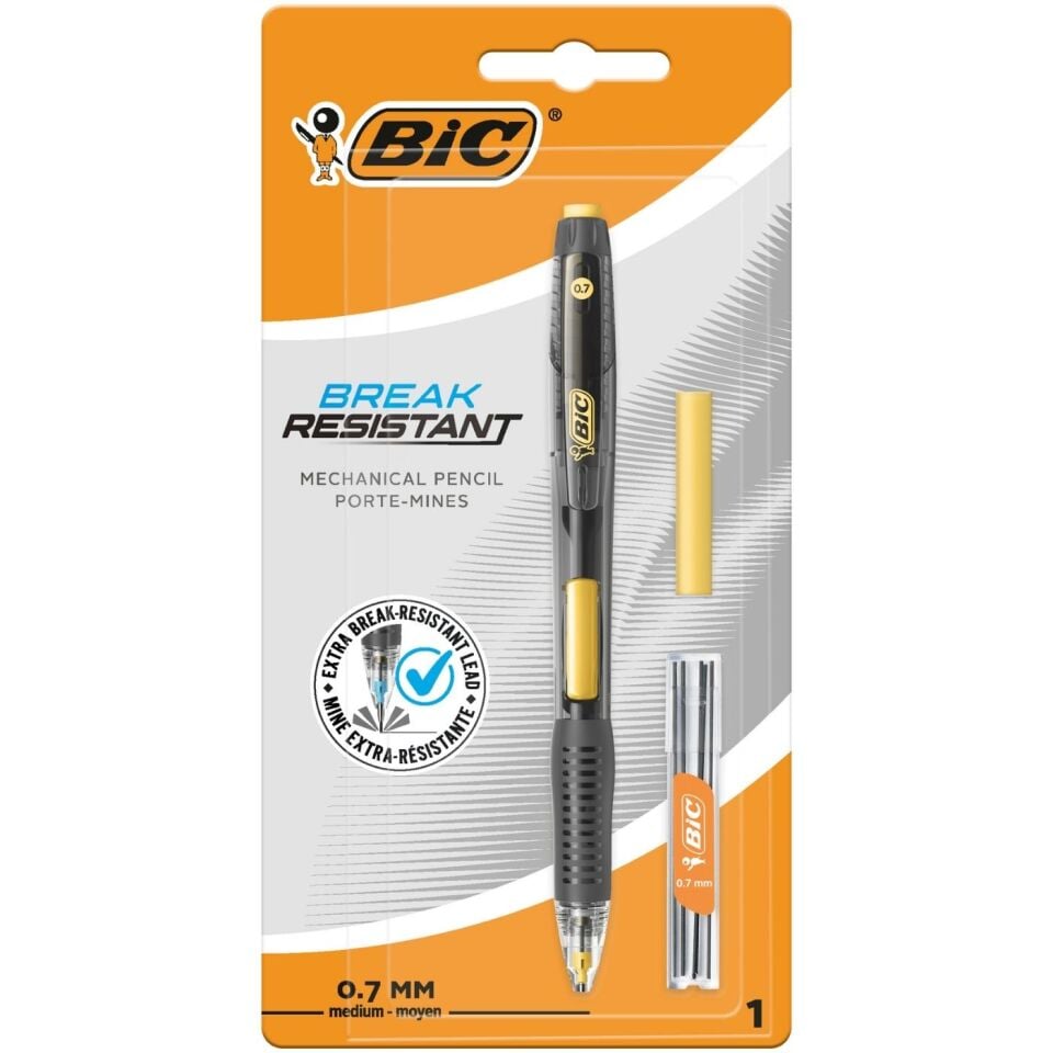 Bic Break Resistant 0.7 mm Versatil Kalem Seti 1 Kalem + 1 Silgi + 6'lı Uç Sarı