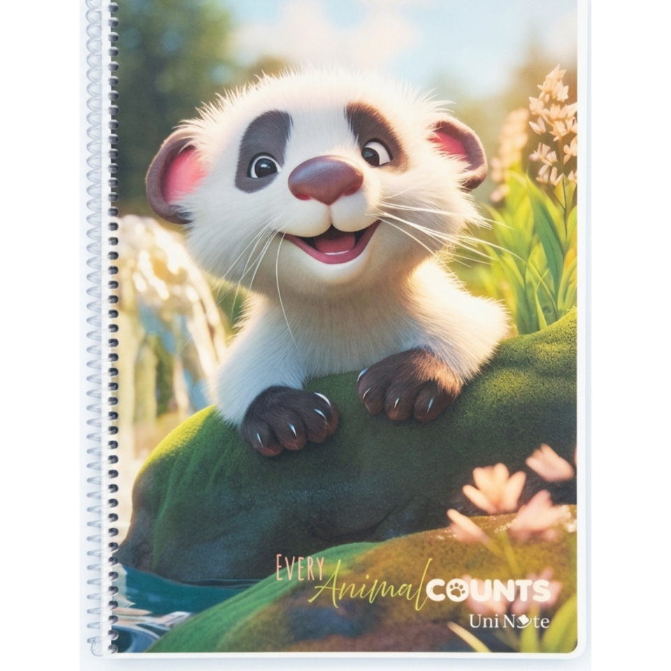 UniNote Animal Spiralli Pp Kapak A4 96 Yp.Kareli Defter 01
