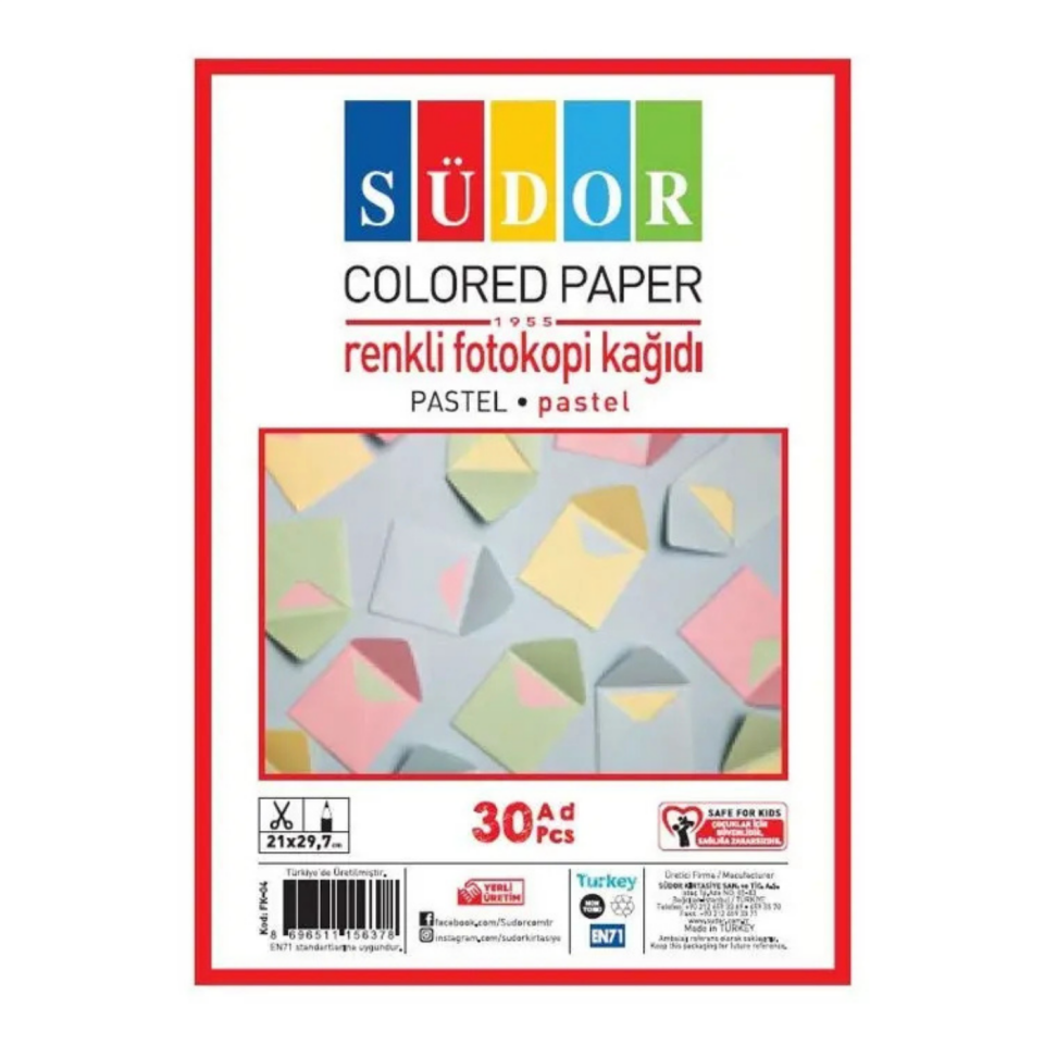 Südor A4 Renkli Kağıt 30'lu 10 Renk