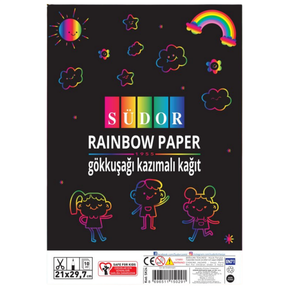 Südor Gökkuşağı Kazımalı A4 Kağıt 10'lu Paket