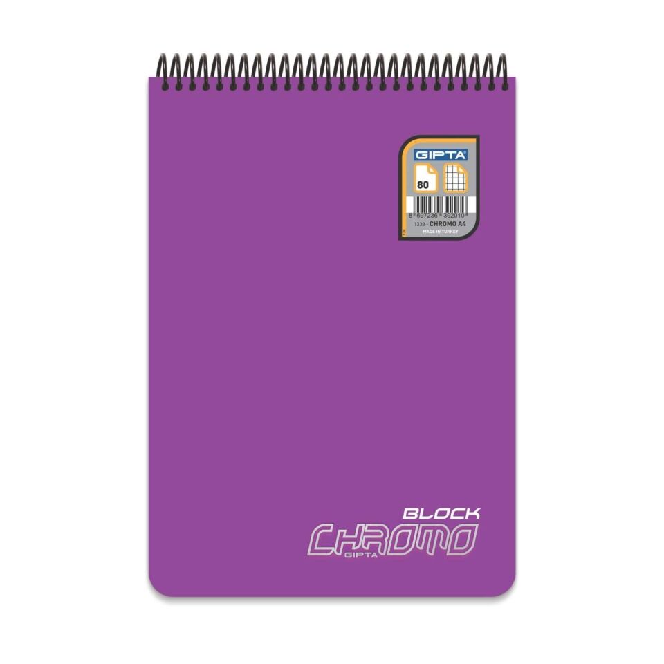 Gıpta 3367 Chromo Block Spiralli Pp Kapak A4 80 Yaprak Kareli Bloknot Siyah