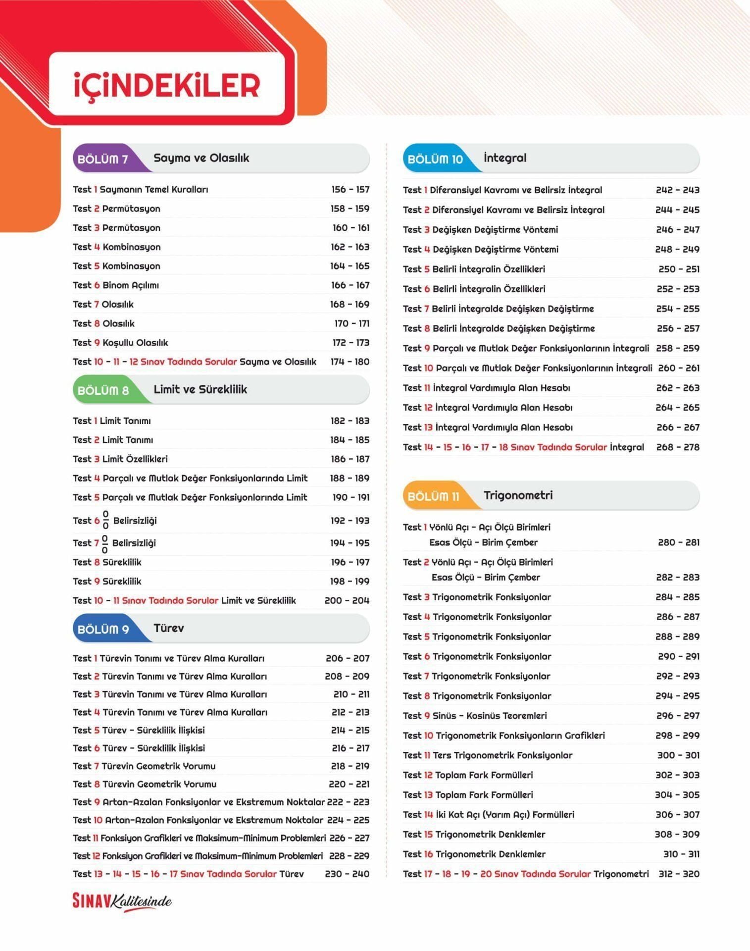 Sınav Yayınları Sınav Kalitesinde AYT Matematik Soru Bankası