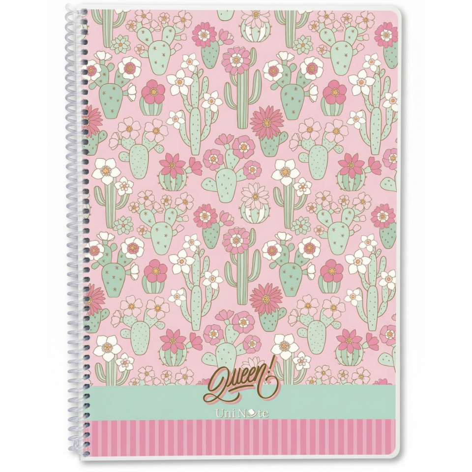 UniNote Queen Spiralli Pp Kapak A4 96 Yp.Çizgili Defter 05
