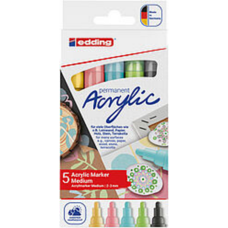 Edding 510099 Orta Uçlu Akrilik Markör Pastel 5'li Set