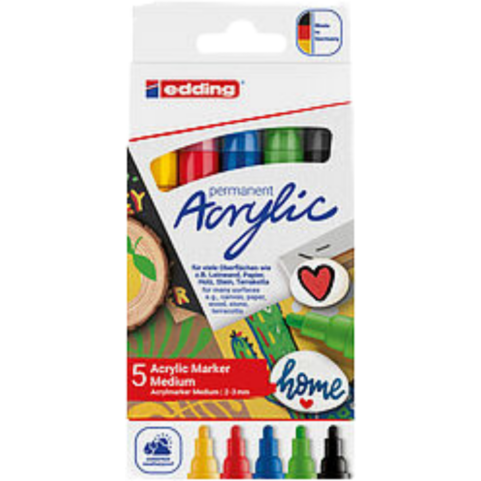 Edding 51005 Orta Uçlu Akrilik Markör Basic 5'li Set