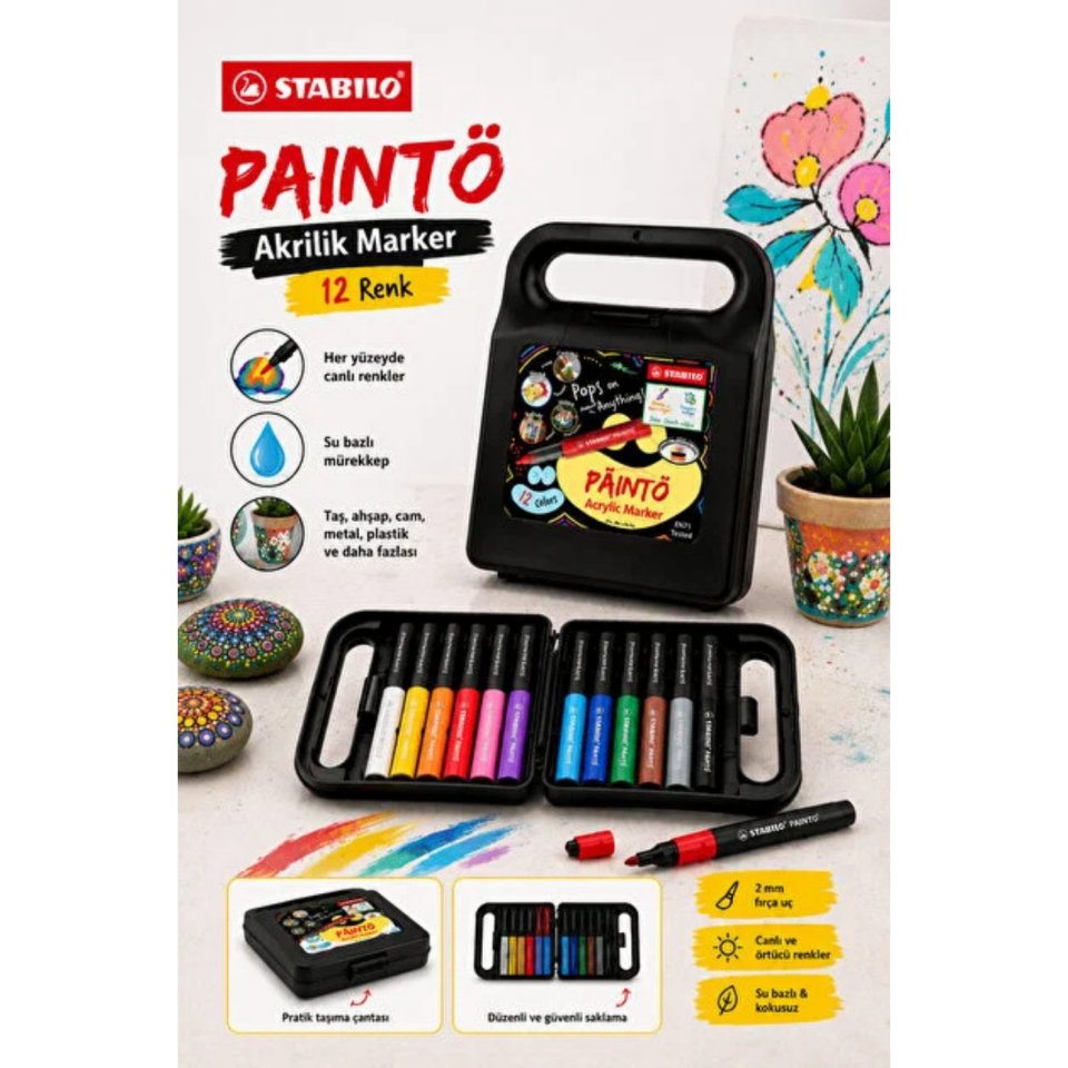 Stabilo Paintö Akrilik Marker Kalem Seti 2,3 mm 12 Renk