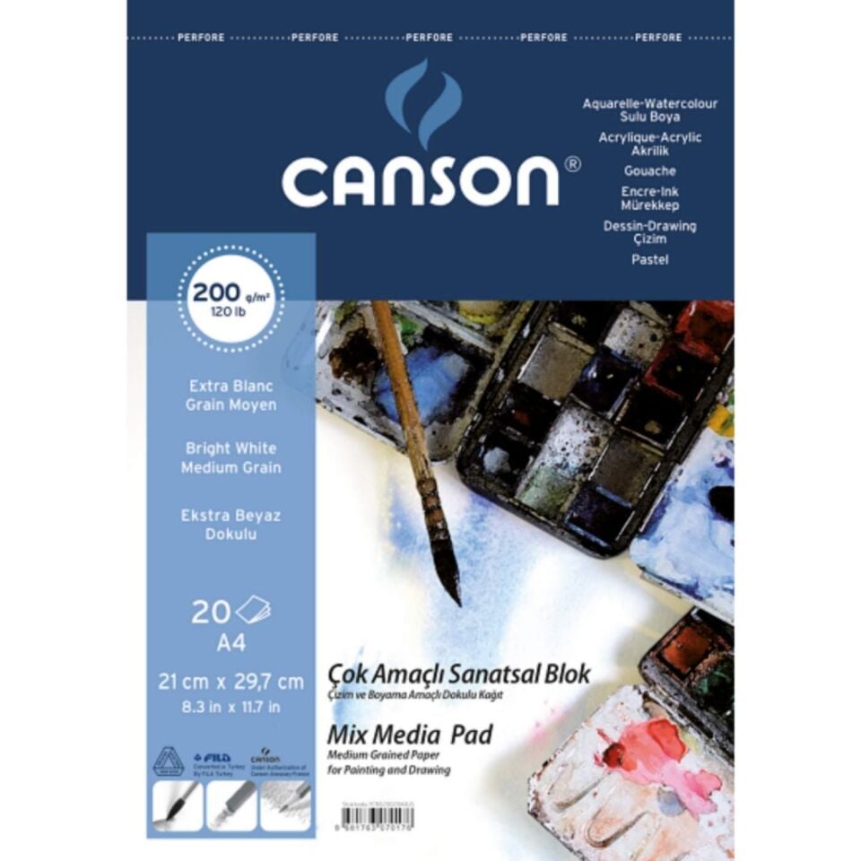 Canson Fineface Çok Amaçlı Resim Bloğu 200 gr A4 20 Yaprak Üstten Spiralli