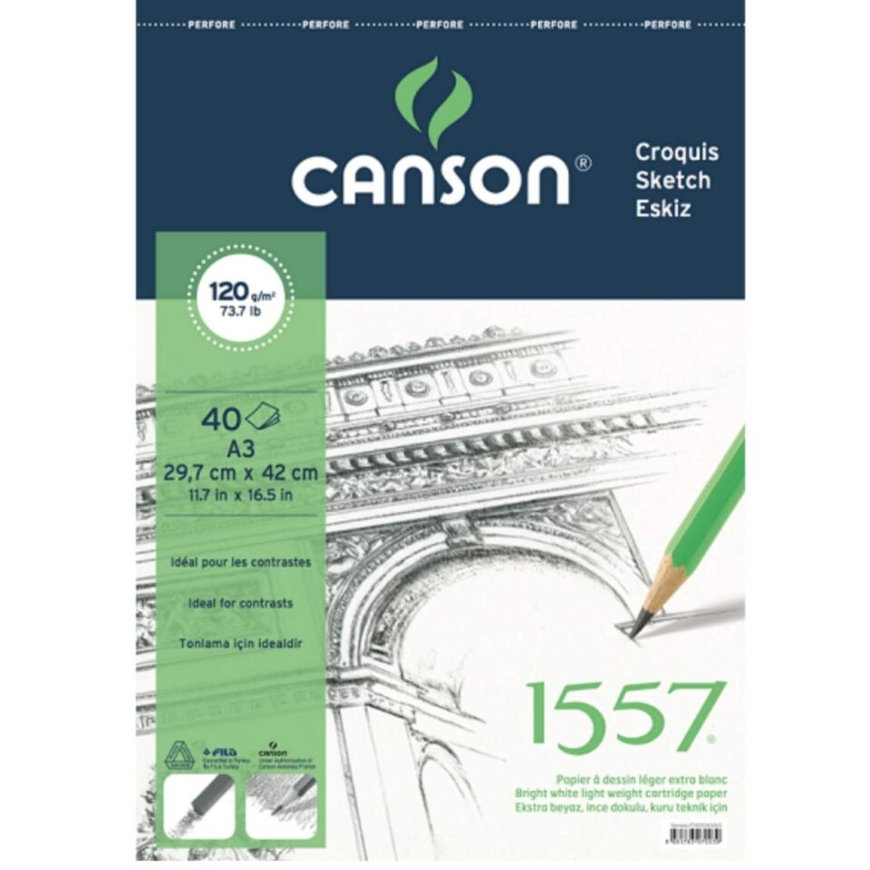 Canson 1557 Resim ve Çizim Bloğu 120 gr A3 40 Yaprak Üstten Spiralli
