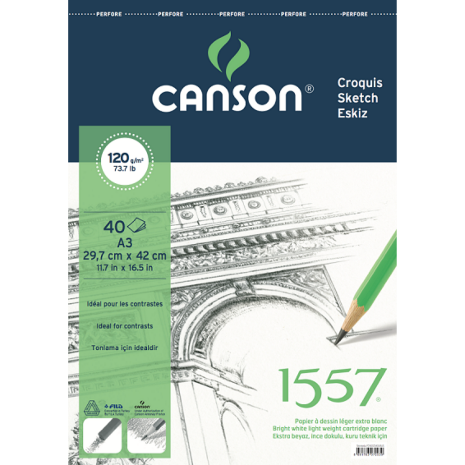 Canson 1557 Resim ve Çizim Bloğu 120 gr A3 40 Yaprak Üstten Spiralli