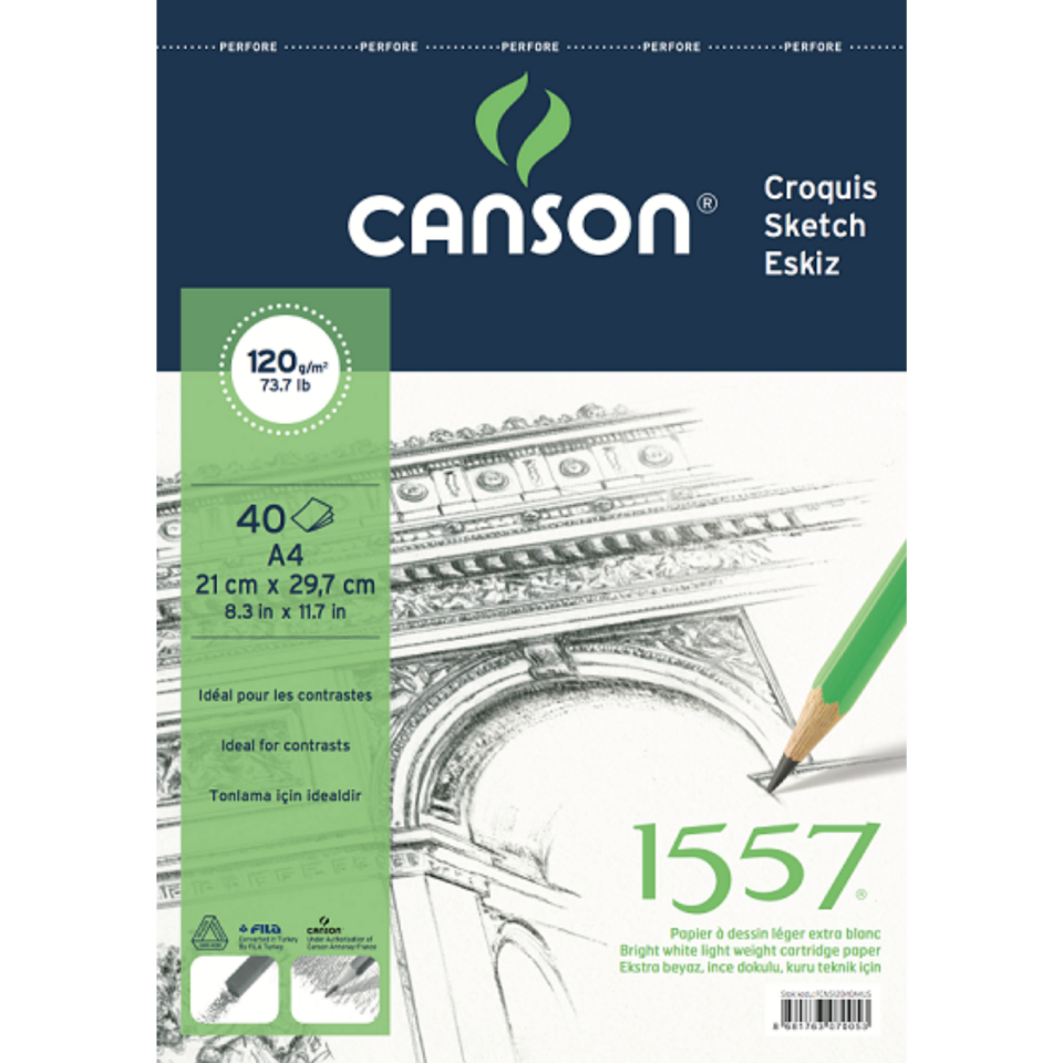 Canson 1557 Resim ve Çizim Bloğu 120 gr A4 40 Yaprak Üstten Spiralli