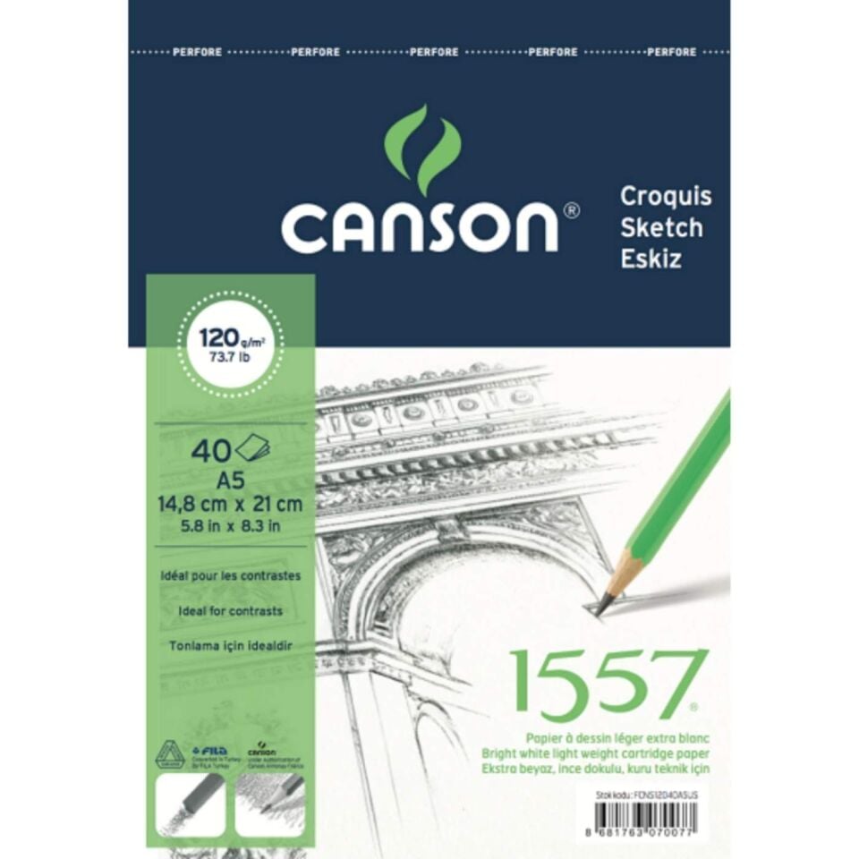 Canson 1557 Resim ve Çizim Bloğu 120 gr A5 40 Yaprak Üstten Spiralli