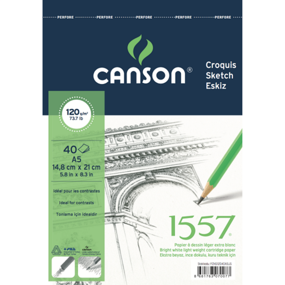 Canson 1557 Resim ve Çizim Bloğu 120 gr A5 40 Yaprak Üstten Spiralli
