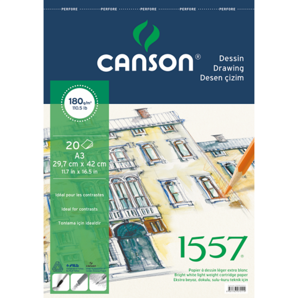 Canson 1557 Resim ve Çizim Bloğu 180 gr A3 20 Yaprak Üstten Spiralli