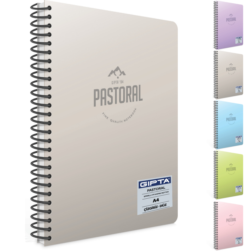 Gıpta 3243 Pastoral Spiralli PP Kapak A4 72 Yaprak Çizgisiz Defter