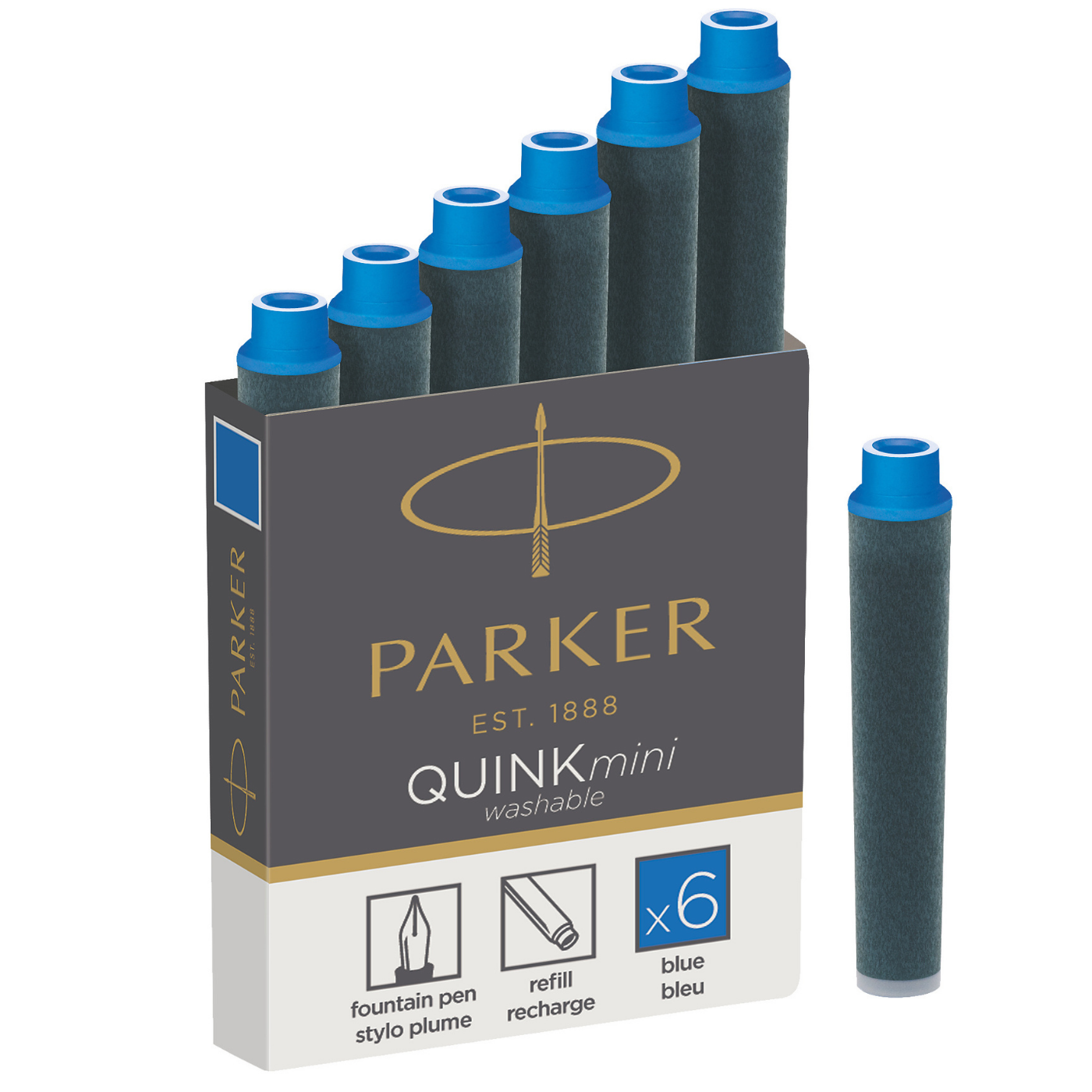 Parker Quink Kısa Kartuş 6'li Yikanabilir Mavi