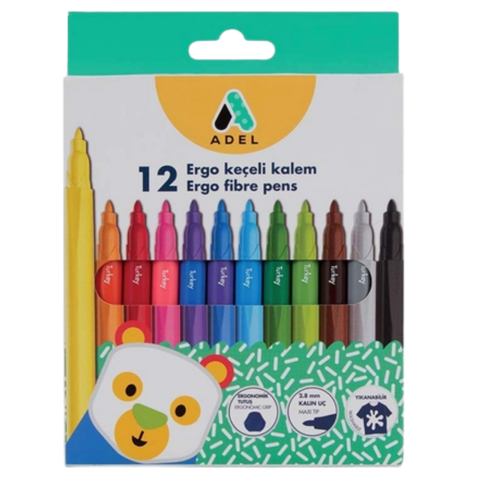 Adel 225 Keçeli Kalem Ergo 12 Renk