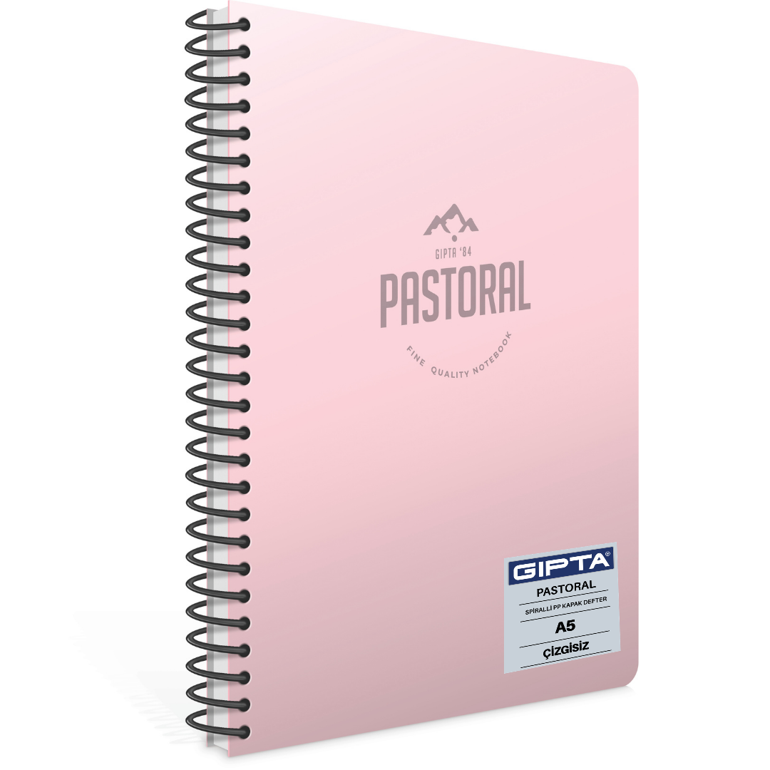 Gıpta 3616 Pastoral Spiralli Pp Kapak A5 Çizgisiz Defter 96 Yaprak Pembe