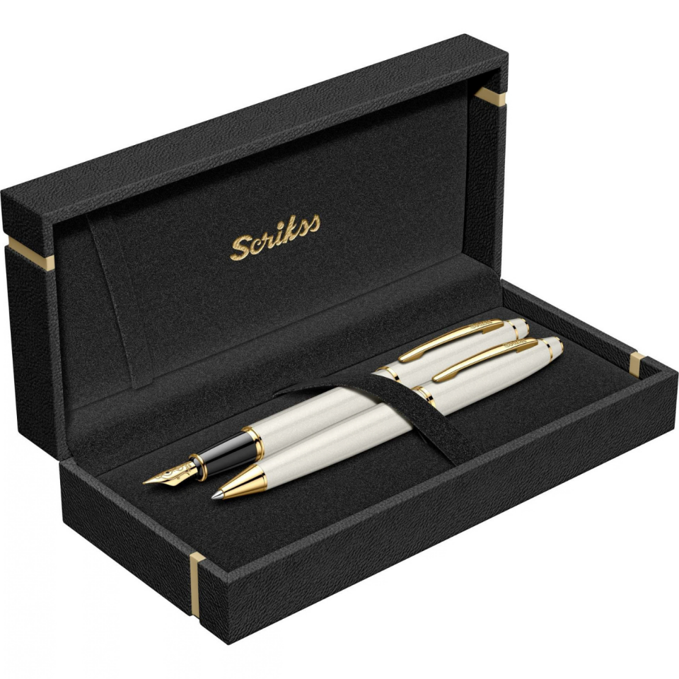 Scrikss Noble 35 Dolmakalem Tükenmez Kalem 2'li Set Beyaz Altın