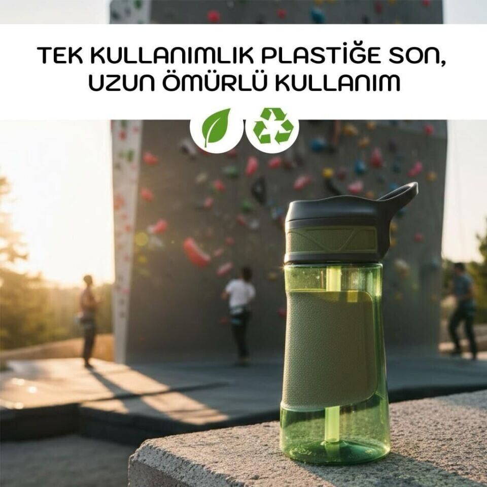 Uzspace 9001 Askılı Pipetli Tritan Matara 460 ml Turkuaz