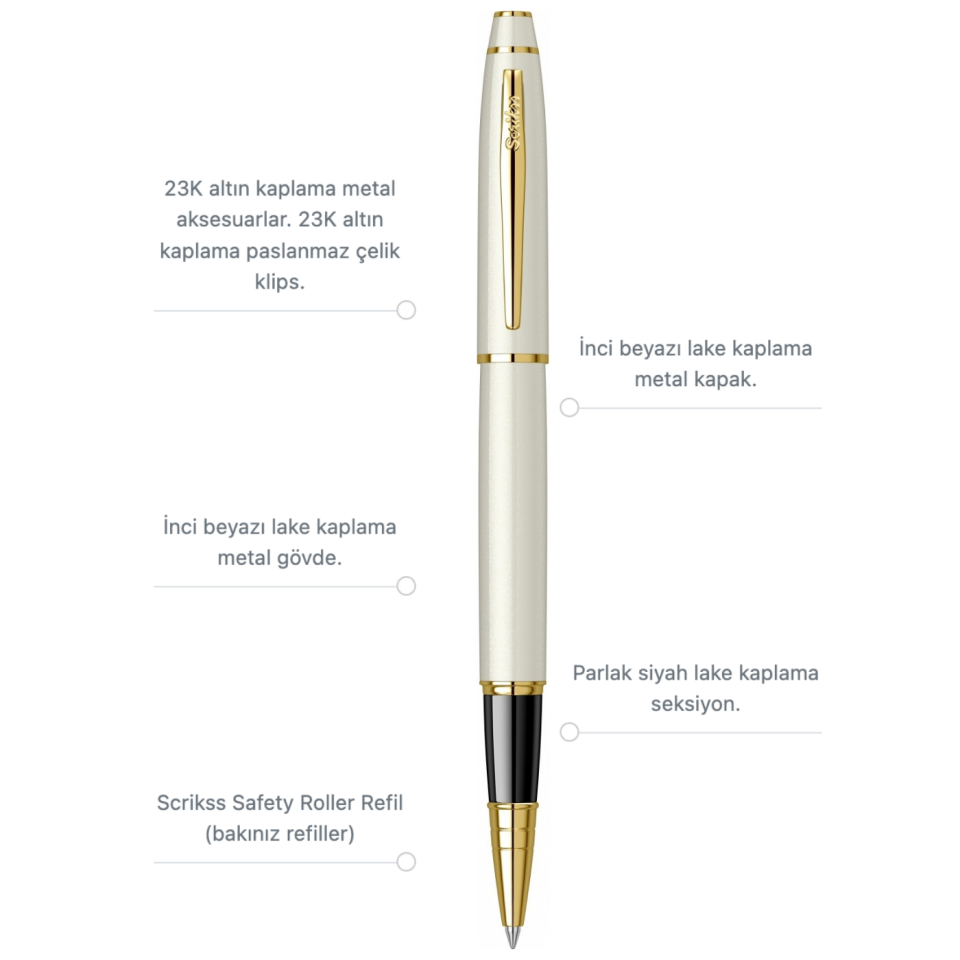 Scrikss Noble 35 Roller Kalem Beyaz Altın