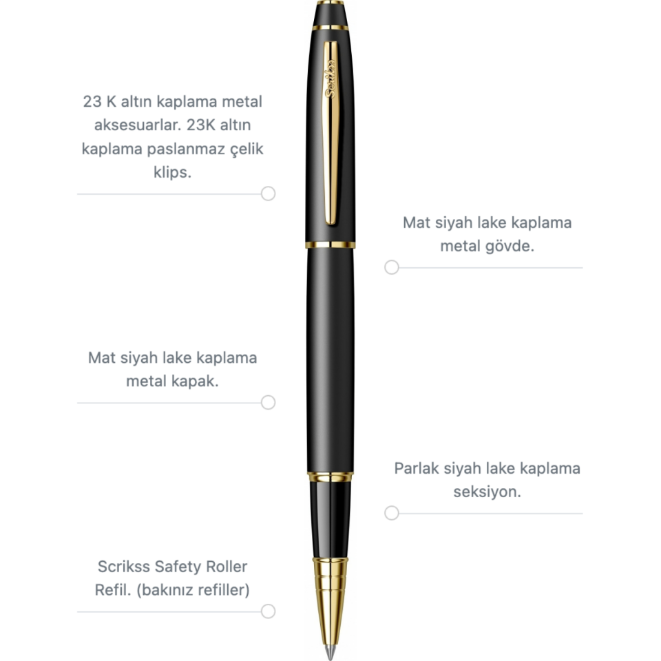 Scrikss Noble 35 Roller Kalem Mat Siyah Altın
