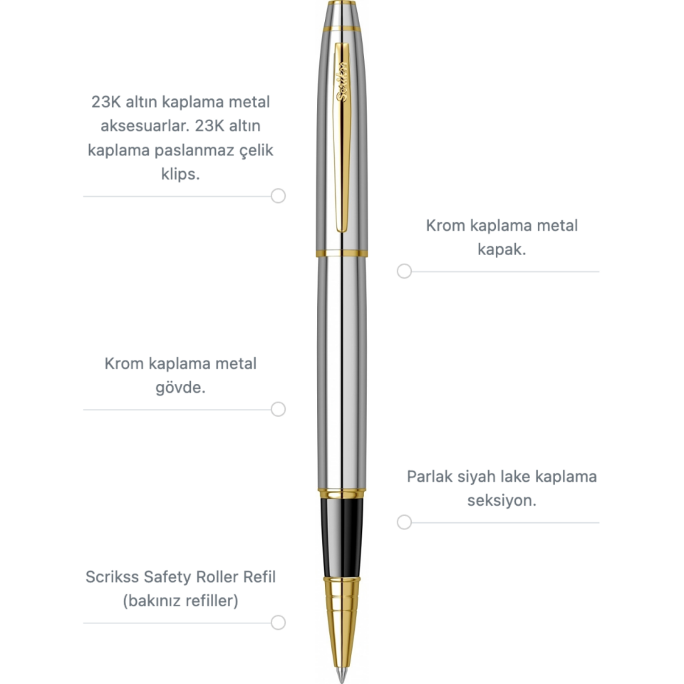 Scrikss Noble 35 Roller Kalem Gold Krom