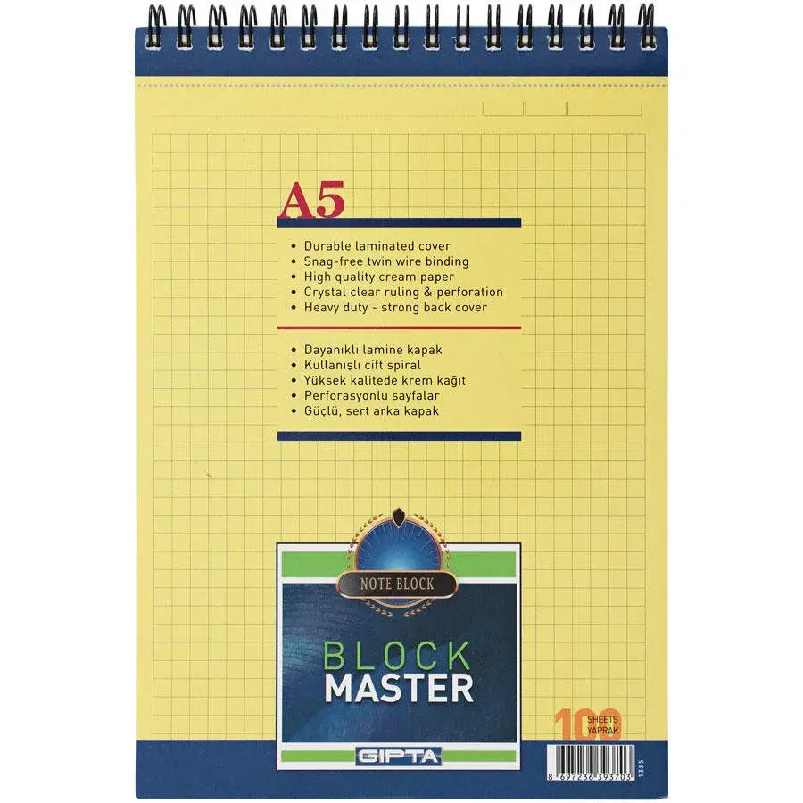Gıpta Block Master A5 100 Yaprak Kareli Bloknot