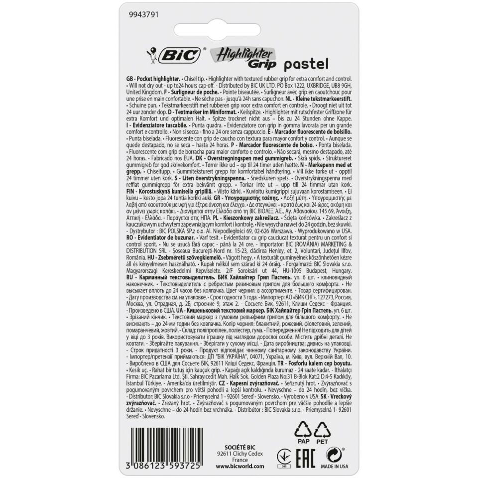 Bic Marking Highlighter Grip Pastel 6'lı Blister 992561