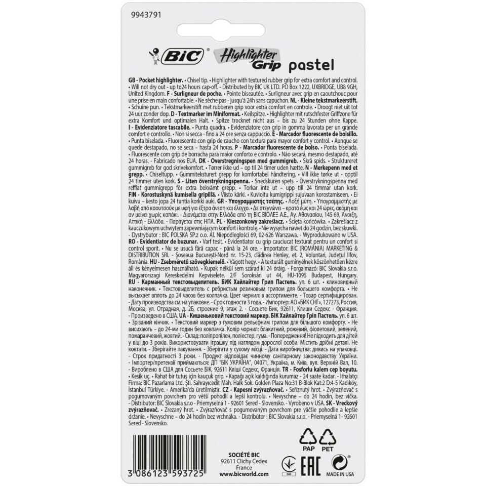 Bic Marking Highlighter Grip Pastel 6'lı Blister 992561