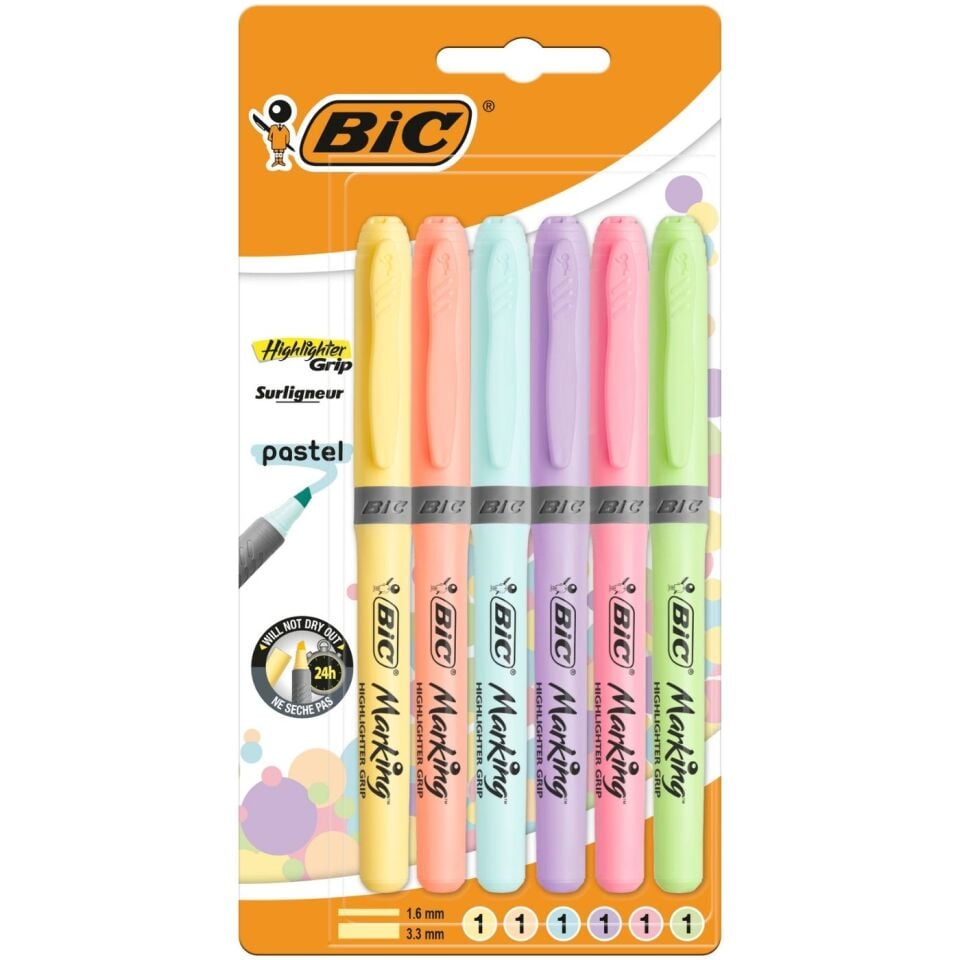 Bic Marking Highlighter Grip Pastel 6'lı Blister 992561