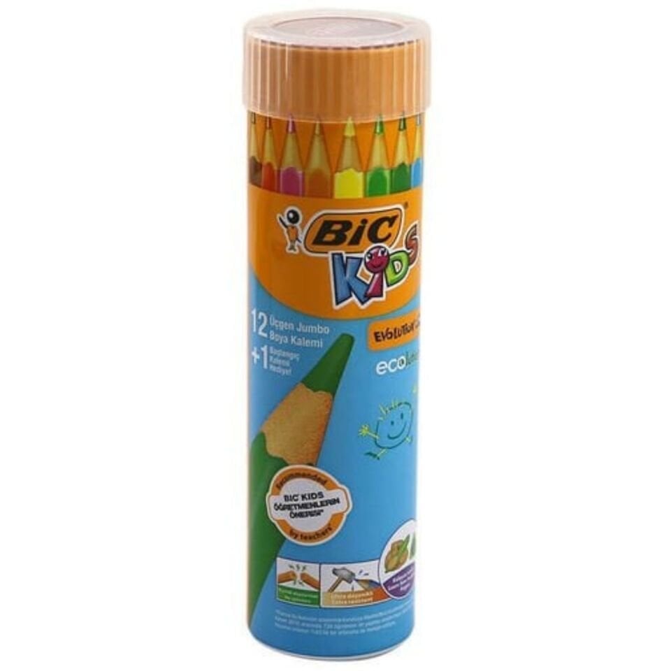Bic 958192 Evolution Üçgen Jumbo Kuruboya Kalemi 12+1'li Metal Tüp