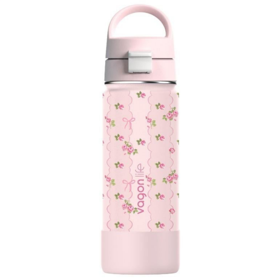 Vagonlife 1109 Desenli Tek Kapak Çift Kullanım Pipetli Kulplu Çelik Termos 550 ml Yeşil