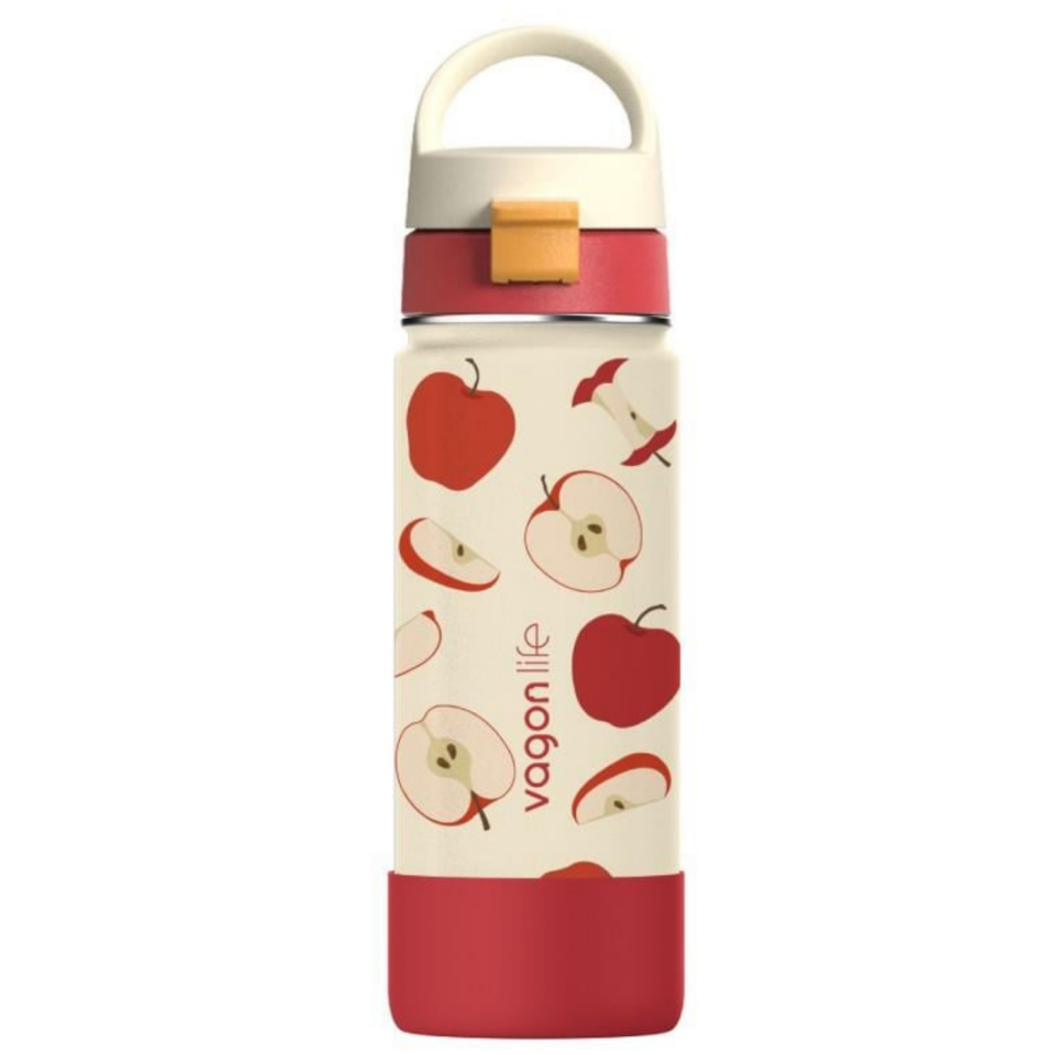 Vagonlife 1109 Desenli Tek Kapak Çift Kullanım Pipetli Kulplu Çelik Termos 550 ml Pembe