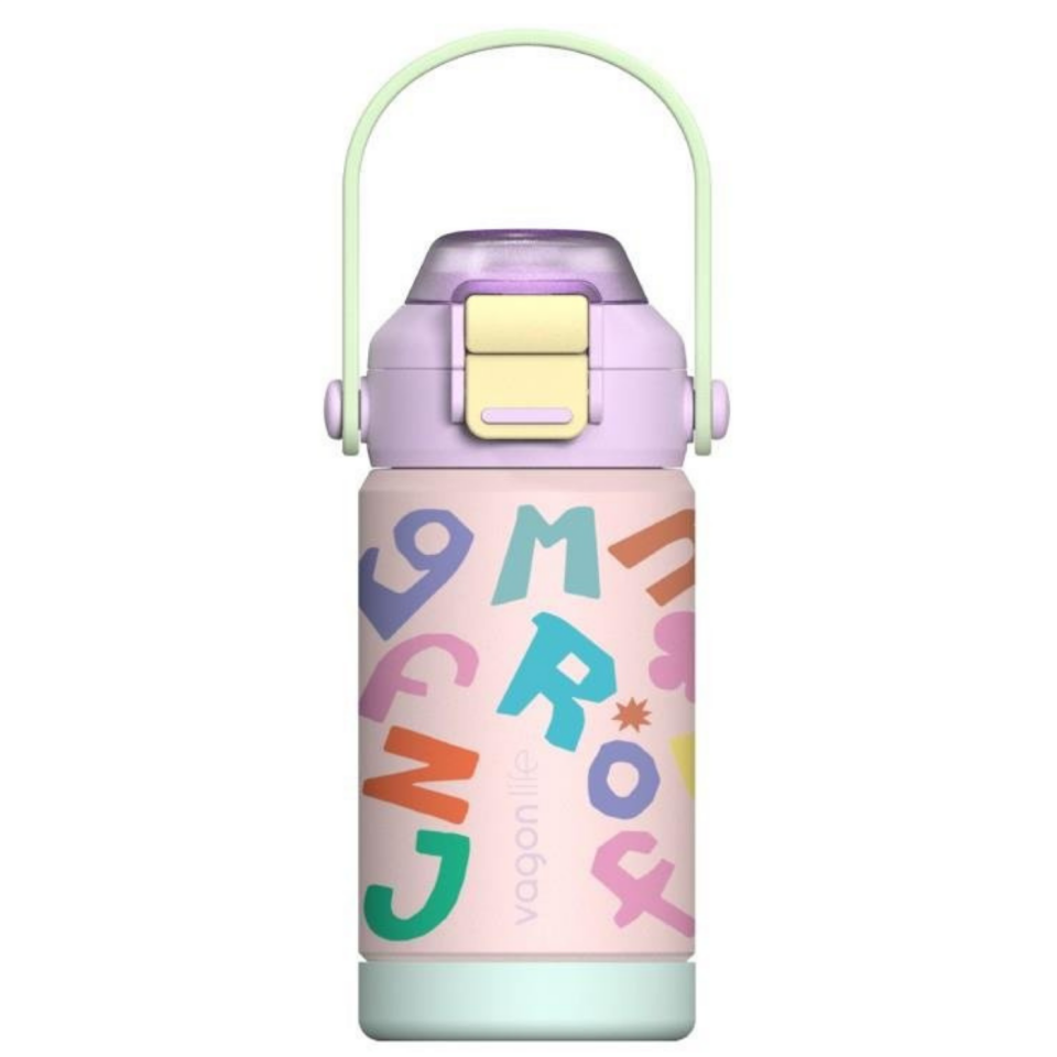 Vagonlife 1104 Pipetli Çift Kullanım Çocuk Çelik Termos Matara 360 ml Pembe