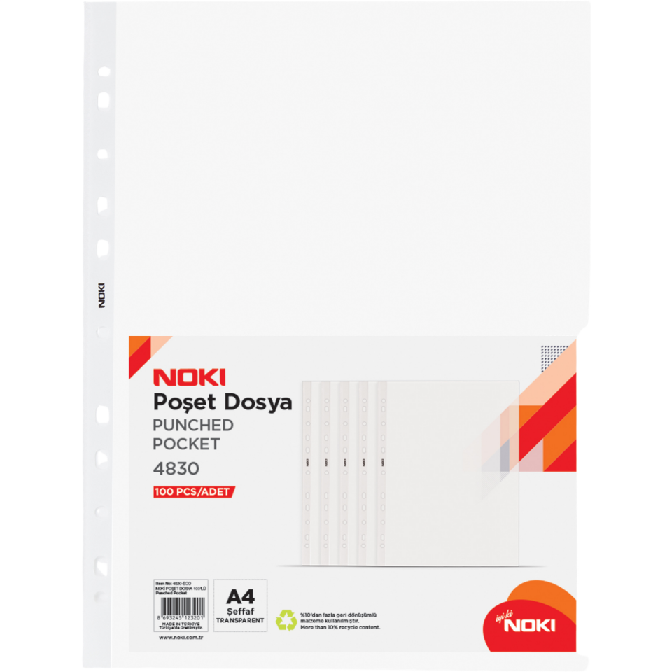 Nokİ 4830-ECO Delikli Poşet Dosya A4 100'lü