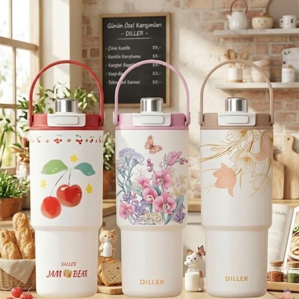 Diller D9505 Paslanmaz Çelik Desenli Termos 900 ml Gold