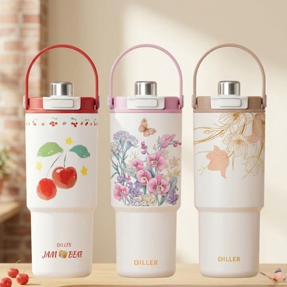 Diller D9505 Paslanmaz Çelik Desenli Termos 900 ml Gold