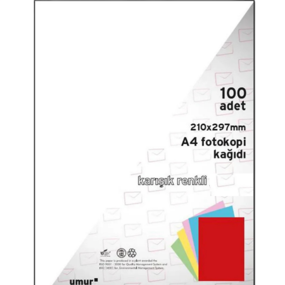 Umur A4 Renkli Fotokopi Kağıdı 75 gr 5 Renk 100'lü 3681