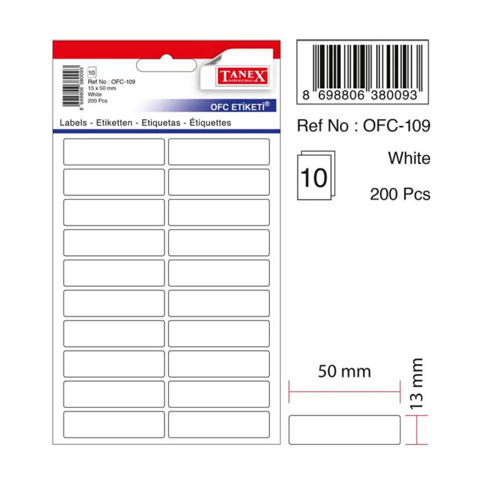 Tanex OFC-109 Ofis Etiketi 13x50 Beyaz