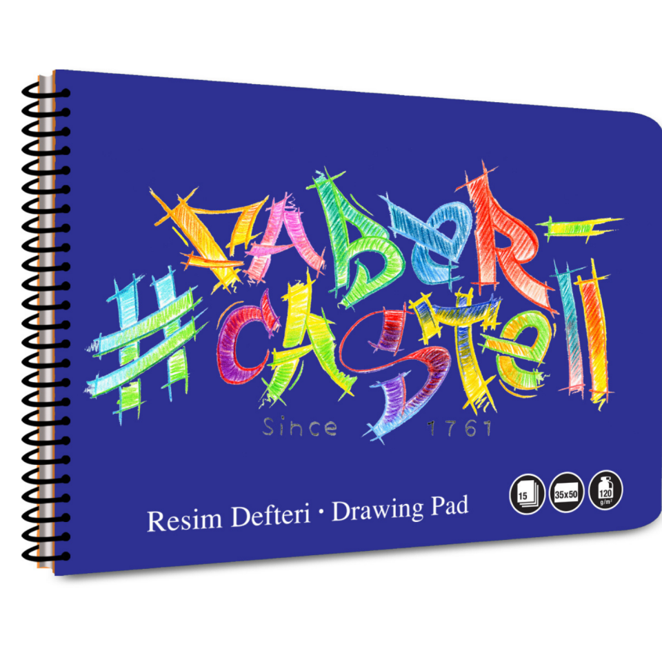 Faber-Castell 35x50 cm 15 Yaprak Logo Spiralli PP Kapak Resim Defteri - 0478 Mavi
