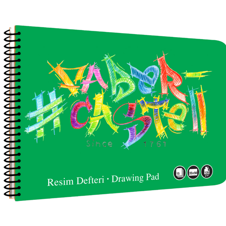 Faber-Castell 35x50 cm 15 Yaprak Logo Spiralli PP Kapak Resim Defteri - 0478 Mavi