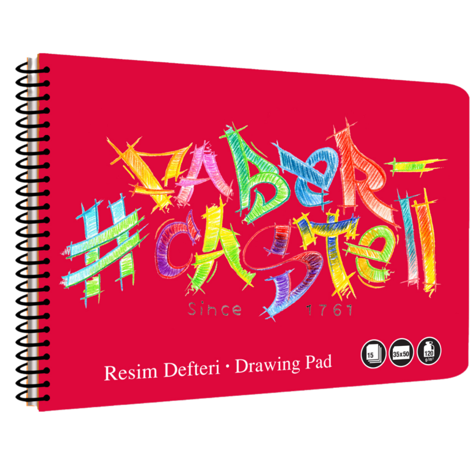 Faber-Castell 35x50 cm 15 Yaprak Logo Spiralli PP Kapak Resim Defteri - 0478 Kırmızı