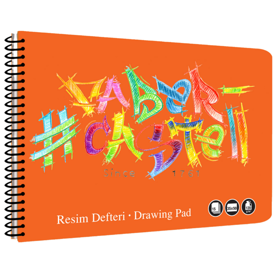 Faber-Castell 35x50 cm 15 Yaprak Logo Spiralli PP Kapak Resim Defteri - 0478 Turuncu